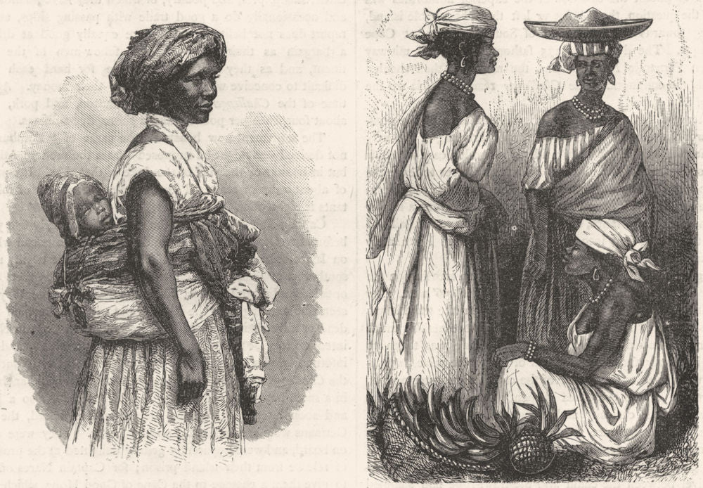 BAHIA. Brazilian Negress Child; Market woman 1880 old antique print picture